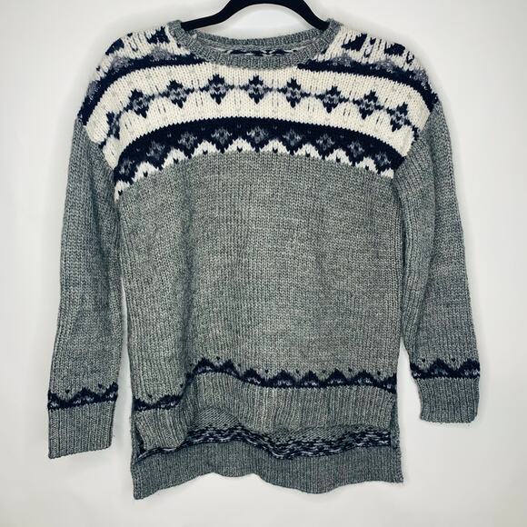 Loft Wool Gray Fair Isle Nordic Style Sweater Sz Small - Picture 1 of 4